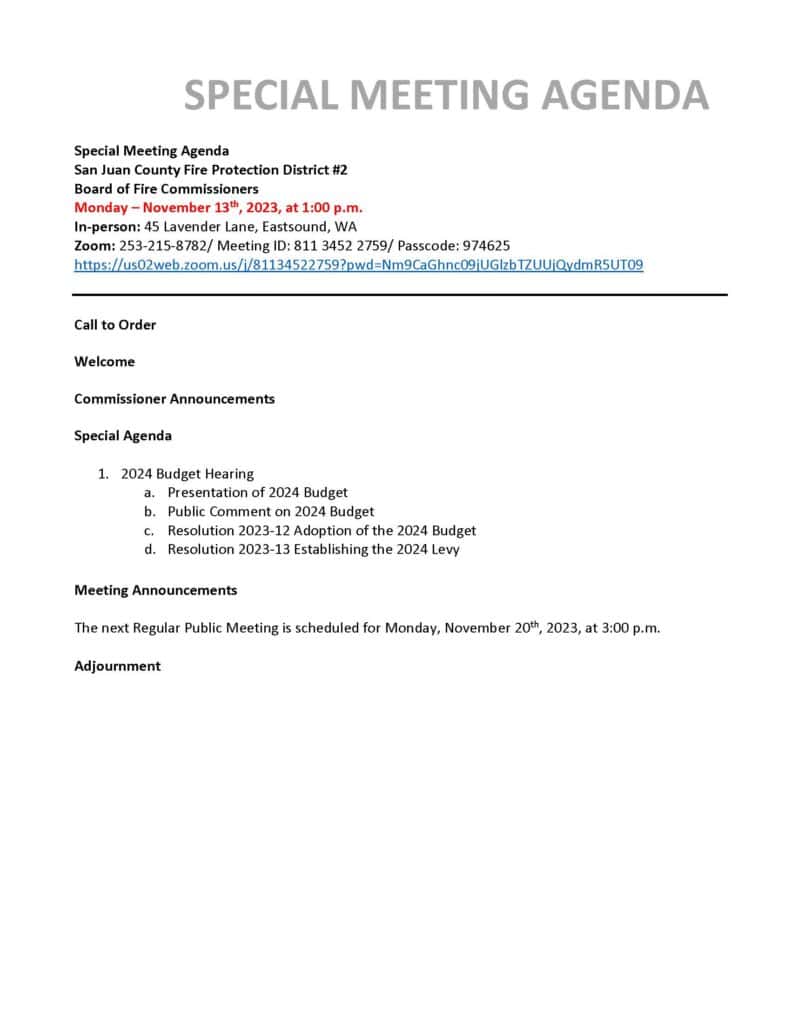 2024 Budget Hearing Orcas Island Fire & Rescue